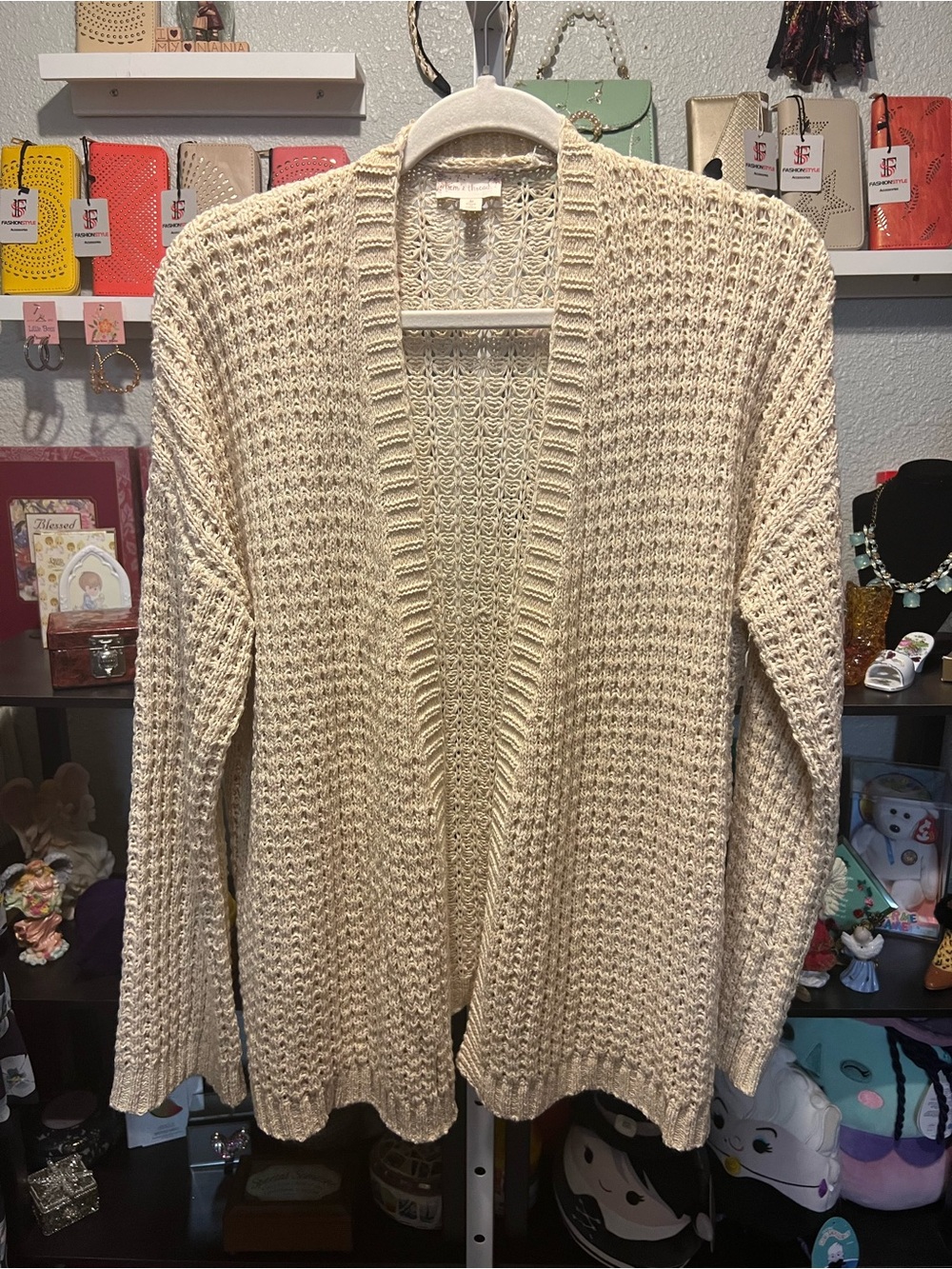 Hem & Thread Cream Open-Weave Knit Cardigan